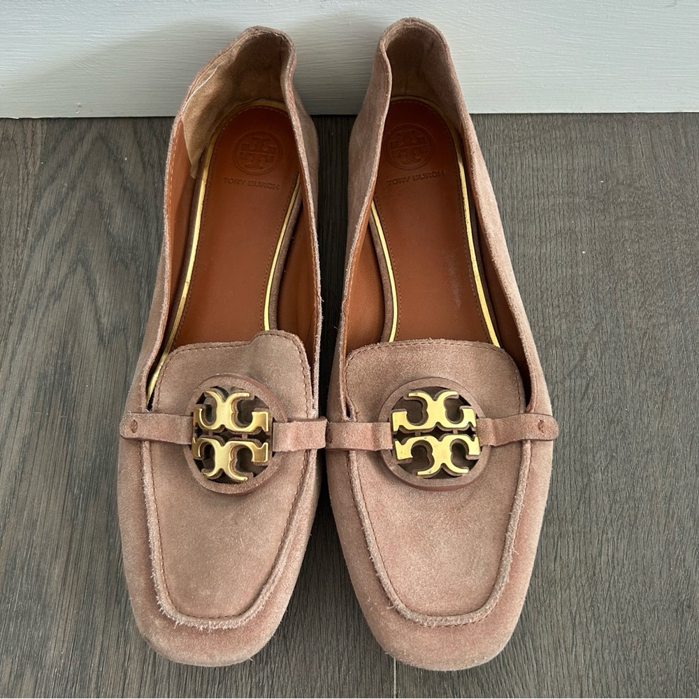 Tory Burch Suede Flats with Gold Logo